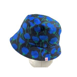 Kate Spade Reversible Sun Hat Seascape Flora  Black Polka Dot Cotton